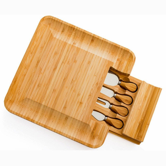 Bamboo Cheese Cutting board with Handle Knives Set
