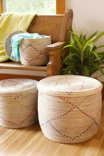 Set of 3 White Flat Lidded Storage Baskets    SOLD OUT!