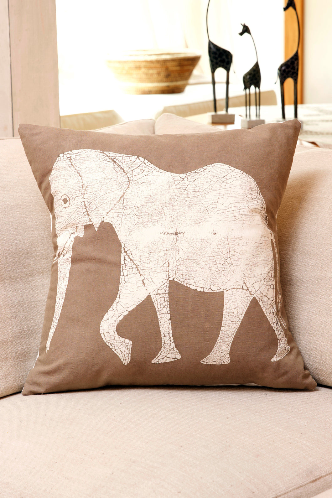 Zambian Hand Painted Dry Season Elephant Pillow cover