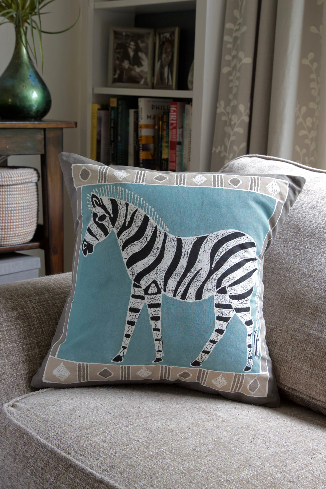 Zambian Hand Painted Bush Sky Zebra Pillow Cover