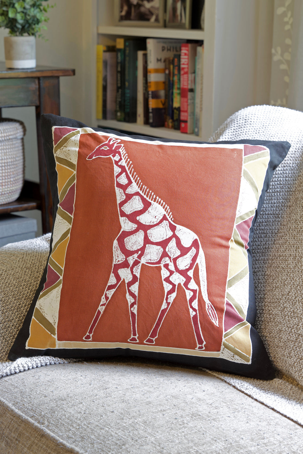 Hand Painted Bush Clay Giraffe Pillow Cover