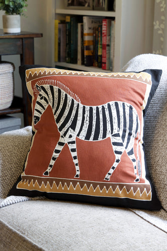 Hand Painted Bush Clay Zebra Pillow Cover