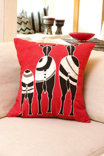 Zambian Hand Painted Red Snooty Zebras Pillow Cover