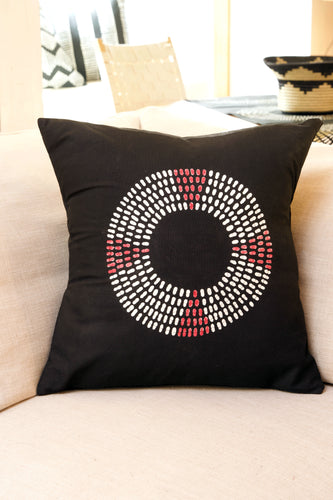 Zambian Hand Painted White an Gold Necklace on Black Pillow Cover